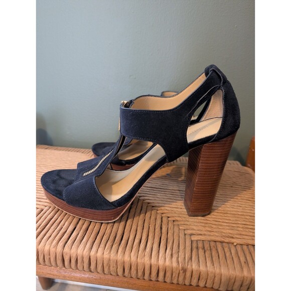 Michael Kors Womens Navy Berkley Suede Platform Sandals Sz 10 Party Clubwear Fun - Picture 5 of 11